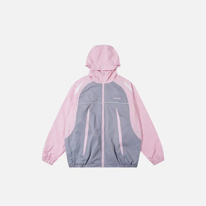 Retro color block hooded windbreaker jacket y2k - pink / s - jackets