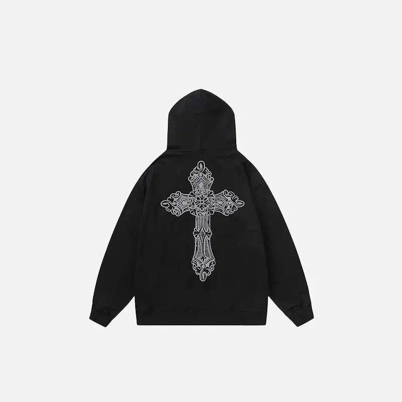 Retro cross letter print hoodie y2k - hoodies