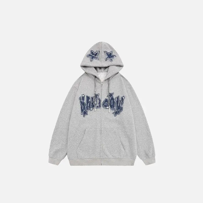 Retro embroidery denim star hoodie y2k - gray / s - hoodies