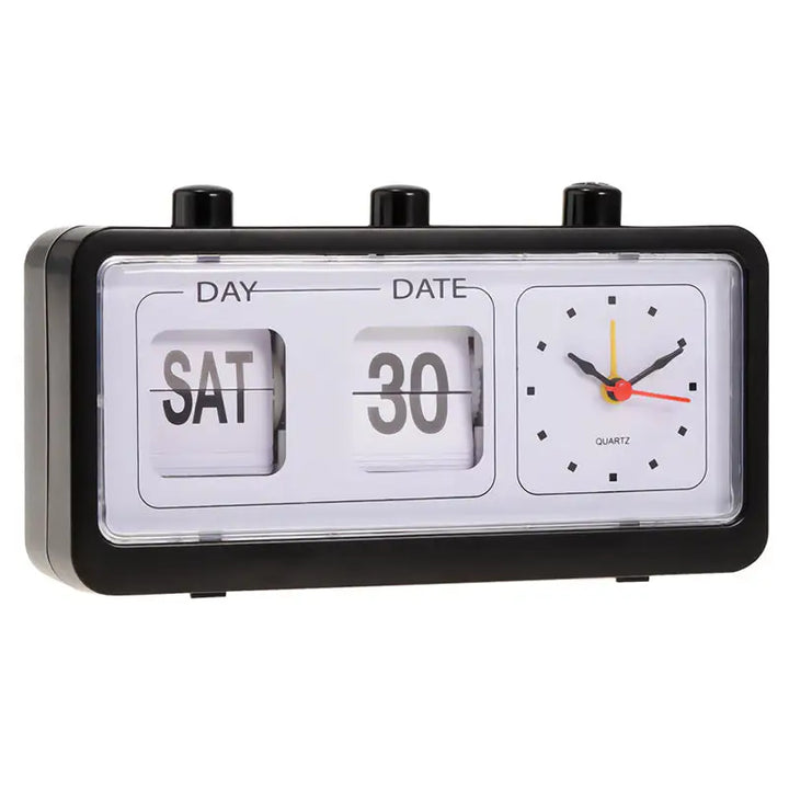 Y2k retro flip clock with analog display and manual calendar - black - decor