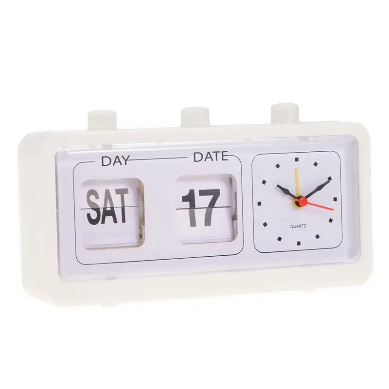 Y2k retro flip clock with analog display and manual calendar - white - decor