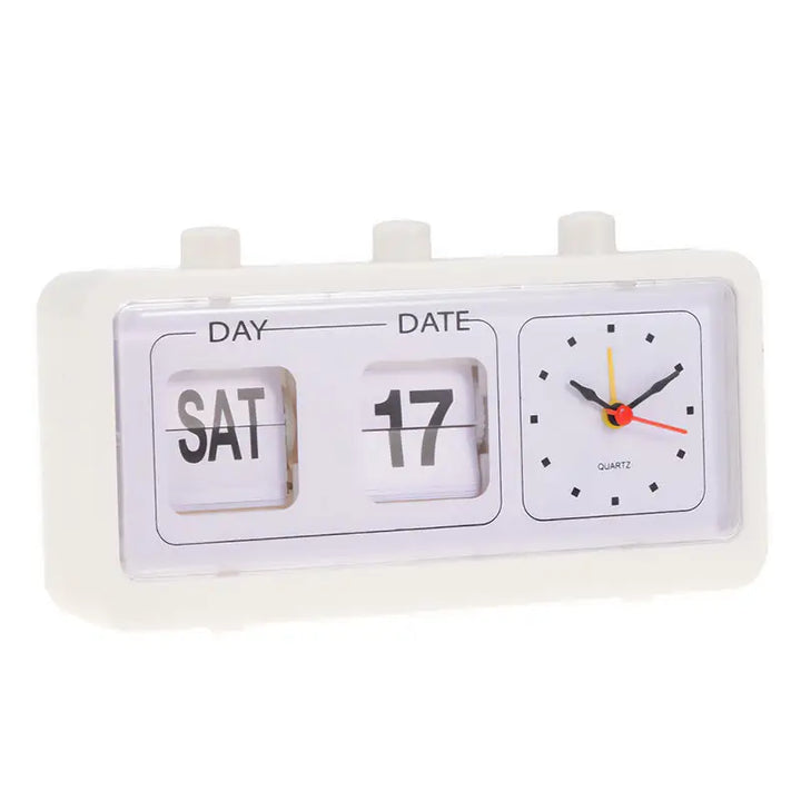 Y2k retro flip clock with analog display and manual calendar - white - decor