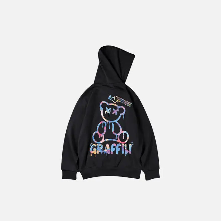 Retro graffiti bear print hoodie y2k - black / m - hoodies