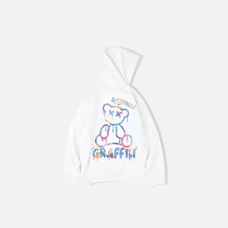 Retro graffiti bear print hoodie y2k - white / m - hoodies