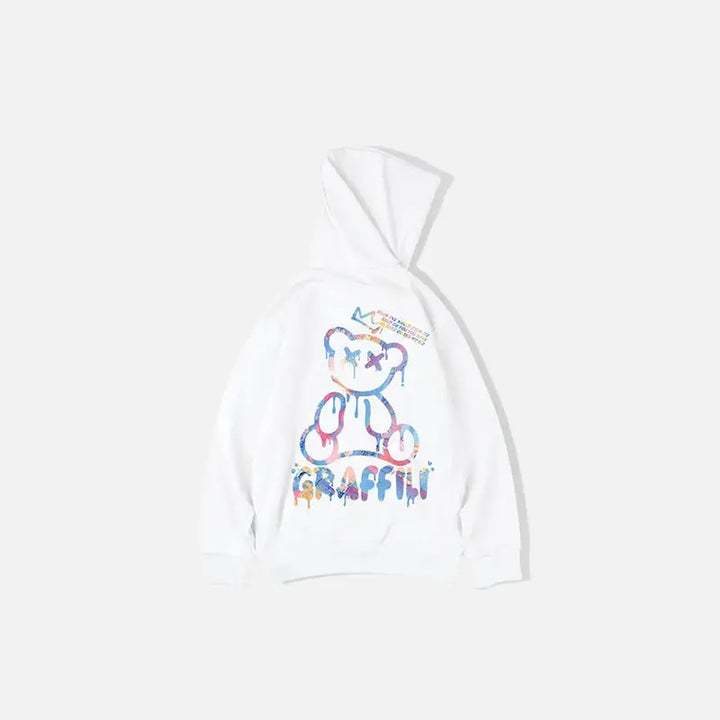Retro graffiti bear print hoodie y2k - white / m - hoodies