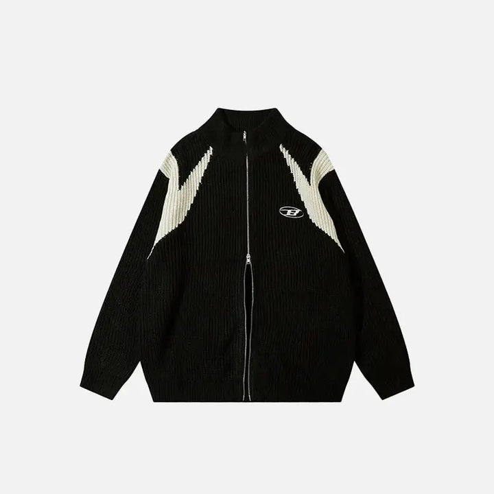 Retro loose knitted jacket y2k - black / m - jackets