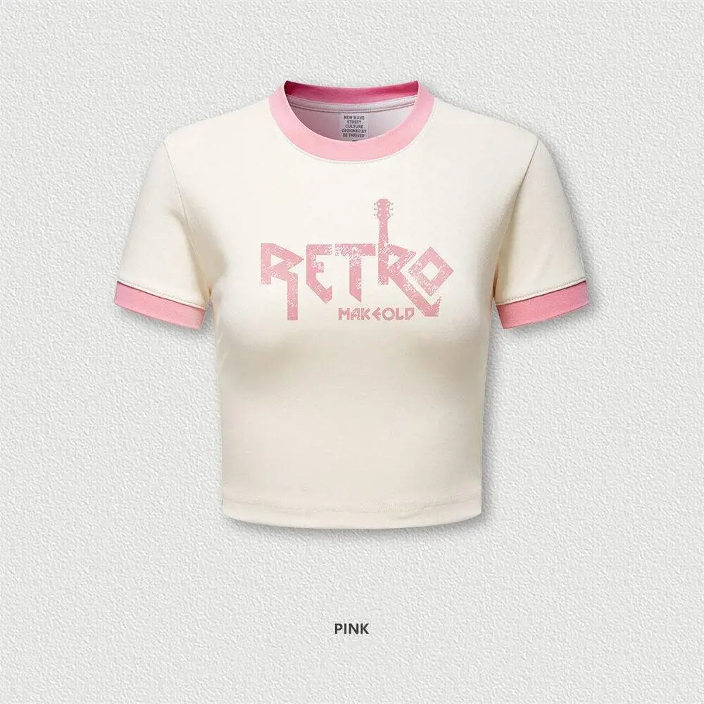 Slim-fit tee with digital print and slight stretch in y2k style - pink / s