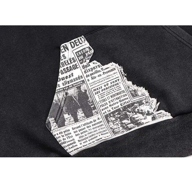 Retro newspaper graphic hoodie y2k - hoodies