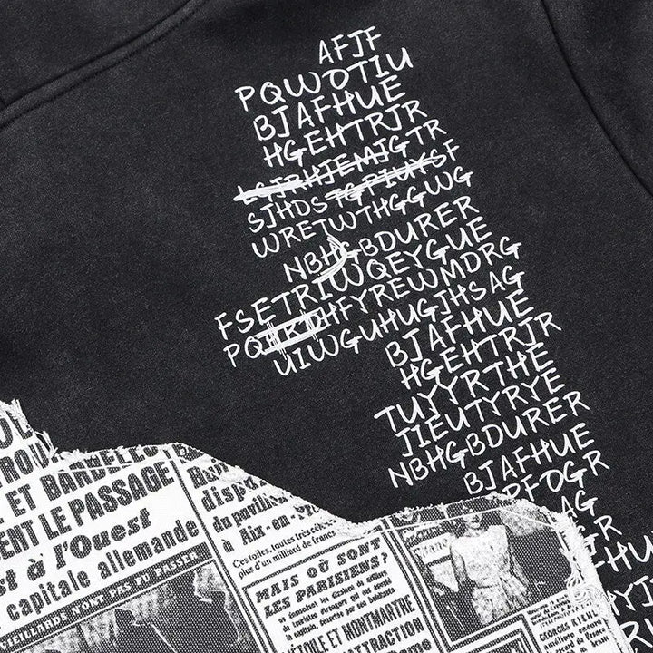 Retro newspaper graphic hoodie y2k - hoodies