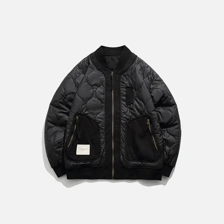Retro patched zip-up puffer jacket y2k - black / m