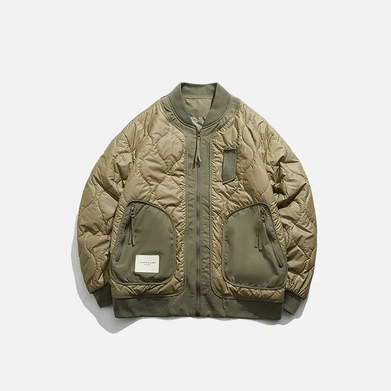 Retro patched zip-up puffer jacket y2k - green / m