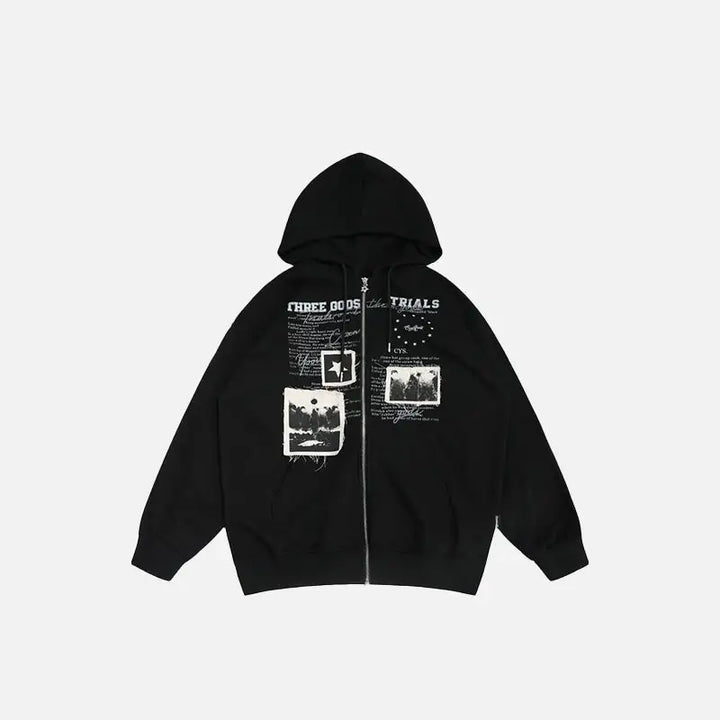 Retro patches letter print hoodie y2k - black / s - hoodies