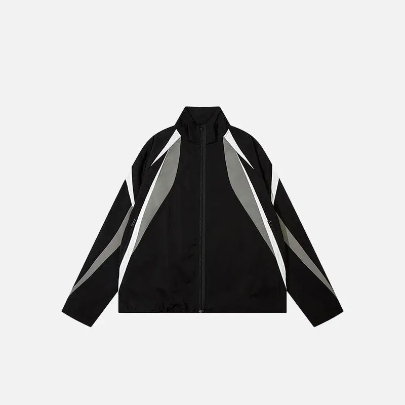 Retro patchwork zip-up windbreaker jacket y2k - black / m - jackets