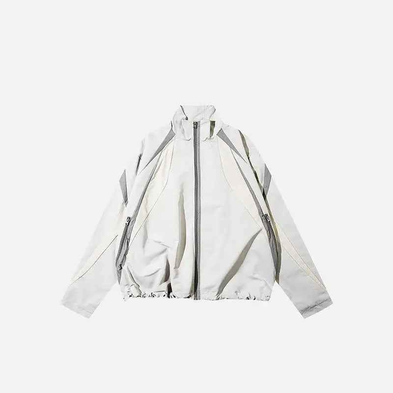 Retro patchwork zip-up windbreaker jacket y2k - gray / m - jackets