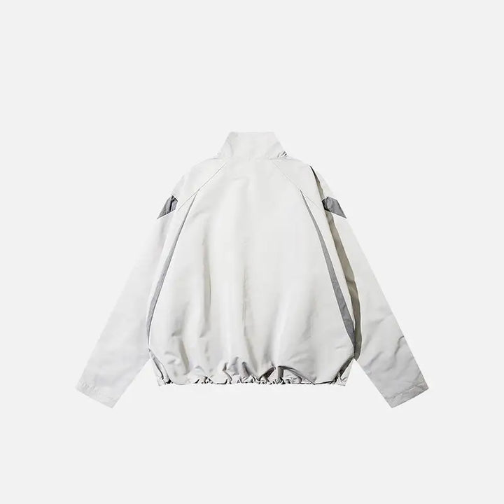 Retro patchwork zip-up windbreaker jacket y2k - jackets