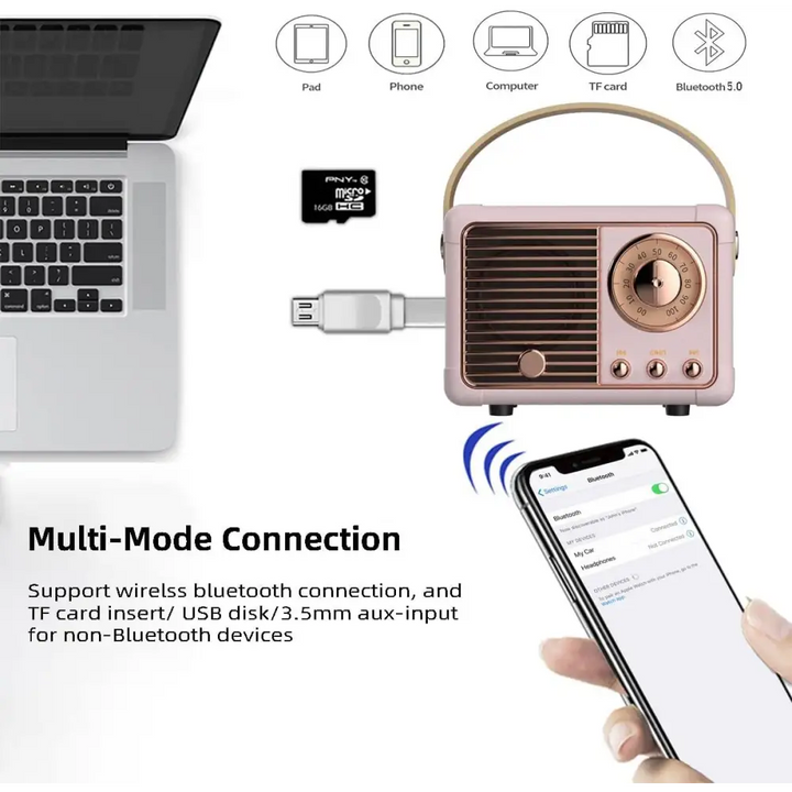 Retro sound mini bluetooth speaker for clear on-the-go