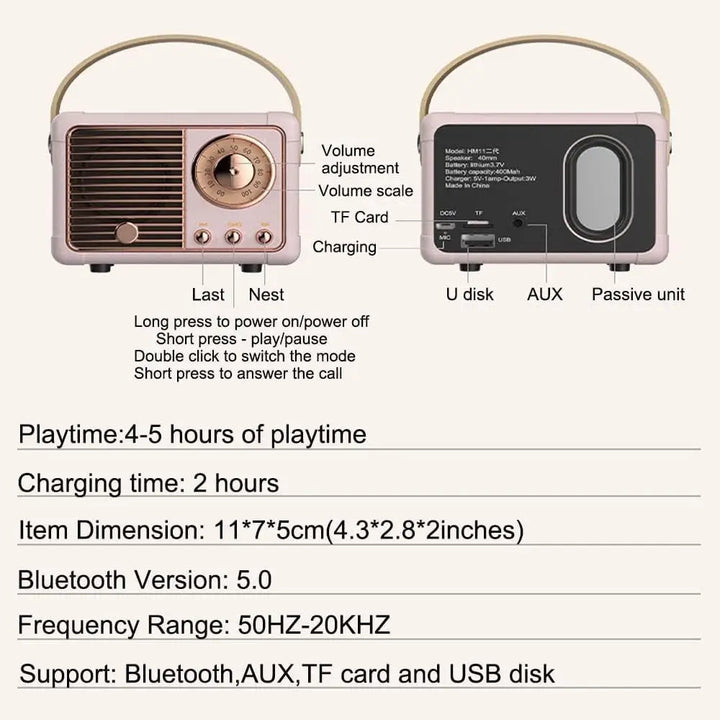 Retro sound mini bluetooth speaker for clear on-the-go