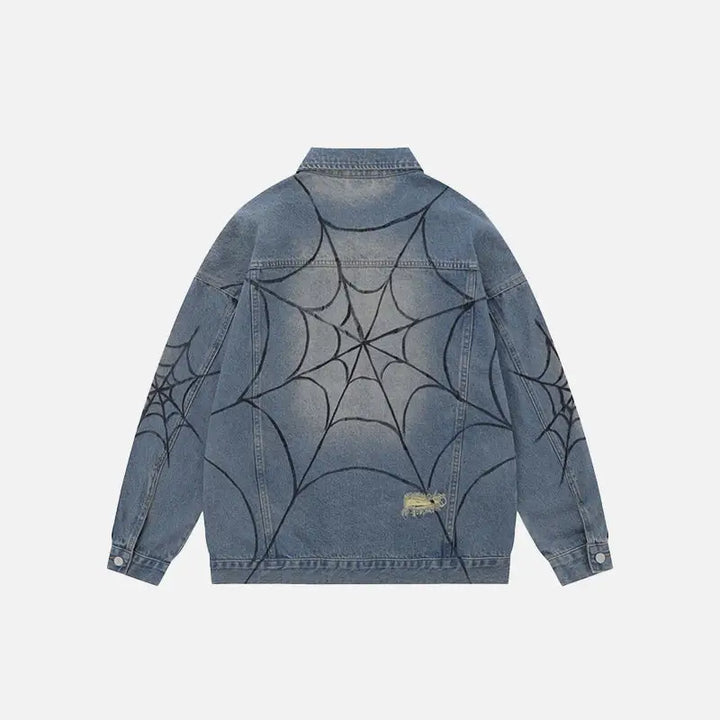 Retro spider web denim jacket y2k