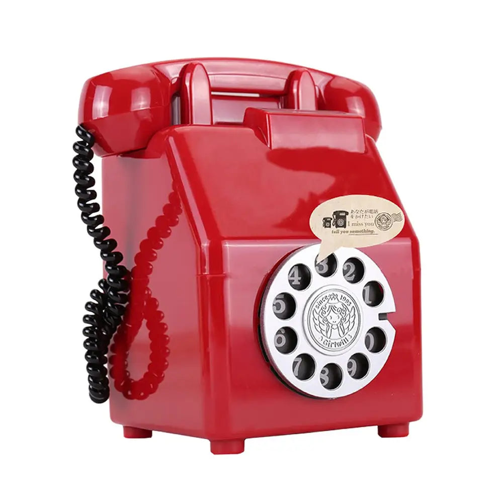 Retro telephone money box for aesthetic room decor - red