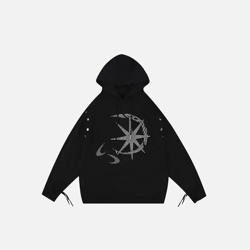 Rhinestone graphic print hoodie y2k - black / m - hoodies