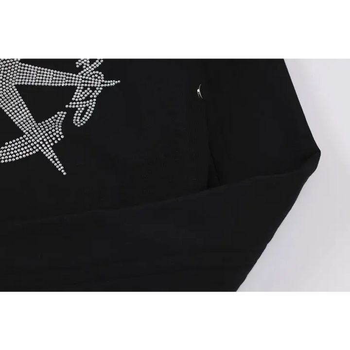 Rhinestone graphic print hoodie y2k - hoodies