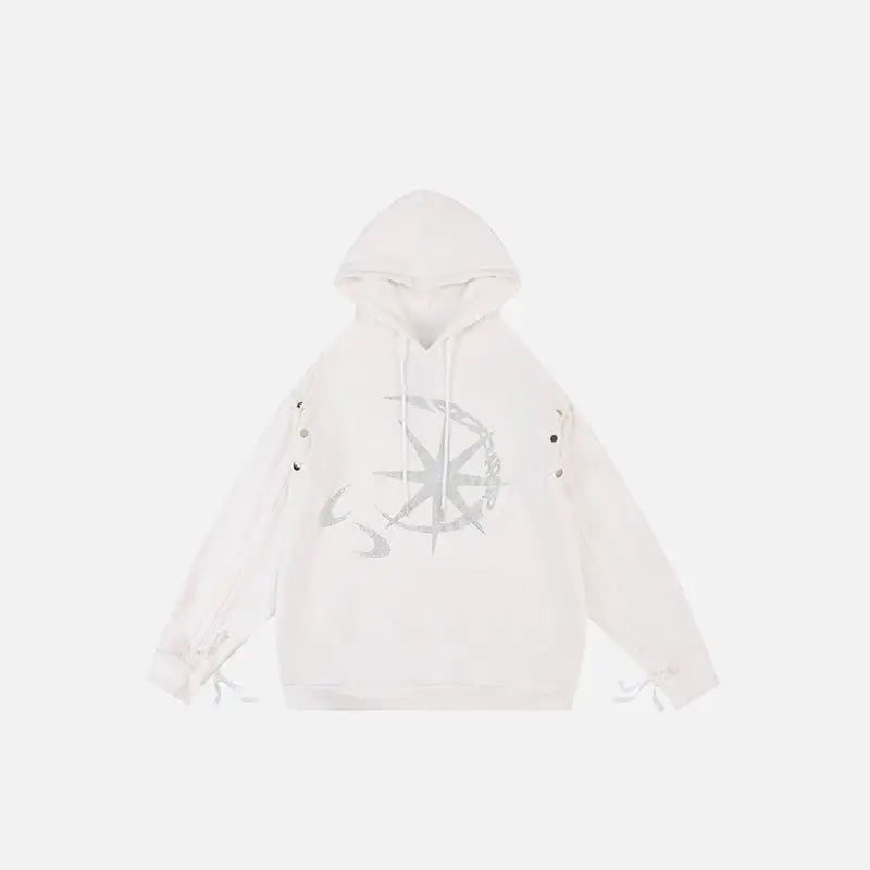 Rhinestone graphic print hoodie y2k - white / m - hoodies