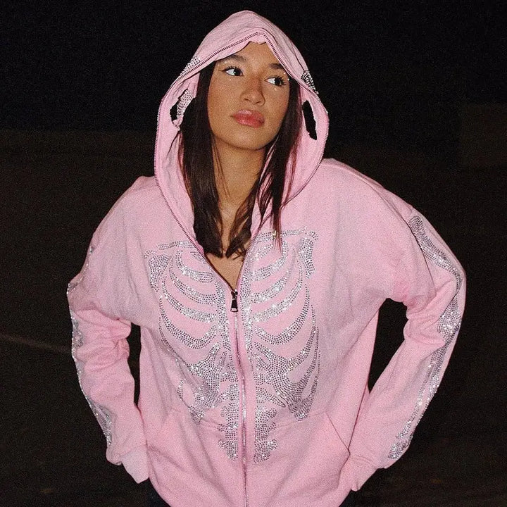 Hoodie squelette en strass y2k - m