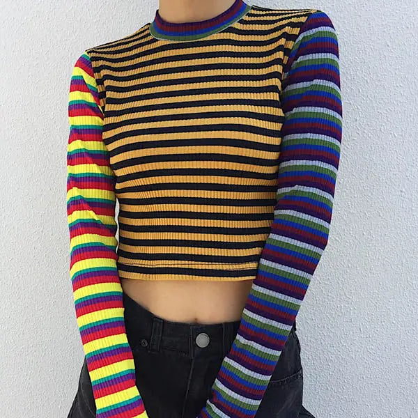 Ribbed crop knit - free size / multi - sweatshirts