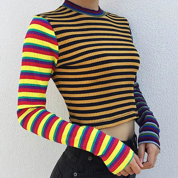 Ribbed crop knit - free size / multi - sweatshirts