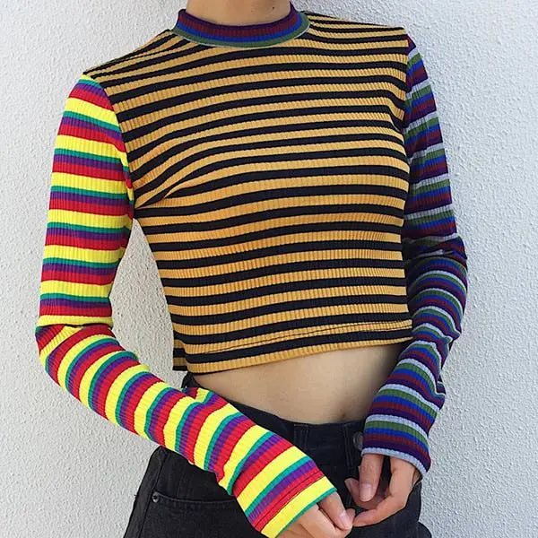 Ribbed crop knit - free size / multi - sweatshirts