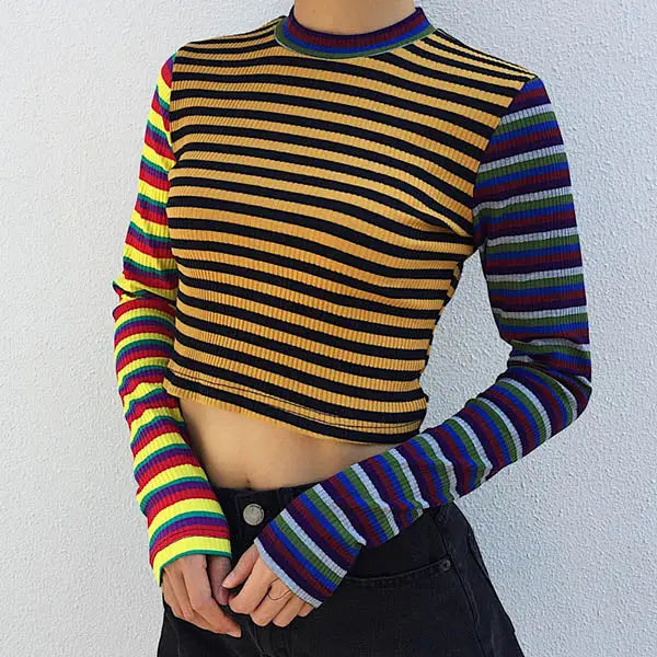 Ribbed crop knit - free size / multi - sweatshirts