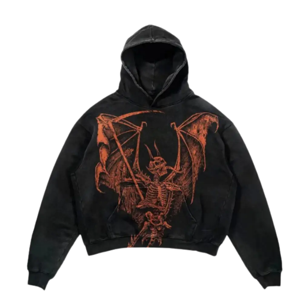 Riocage dragon hoodie y2k - washed grey / s
