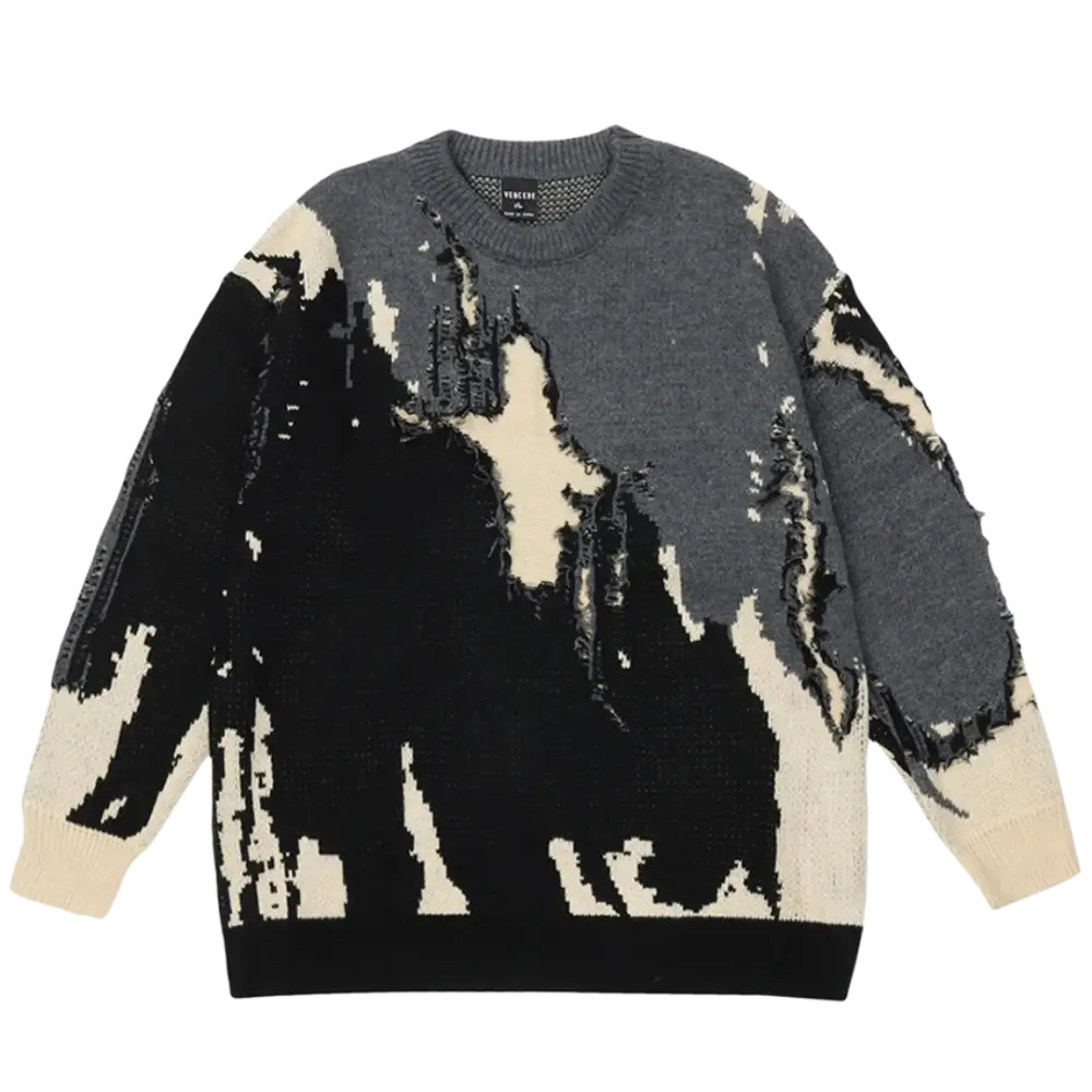 Ripped pattern 500gsm sweater limited y2k - black / s