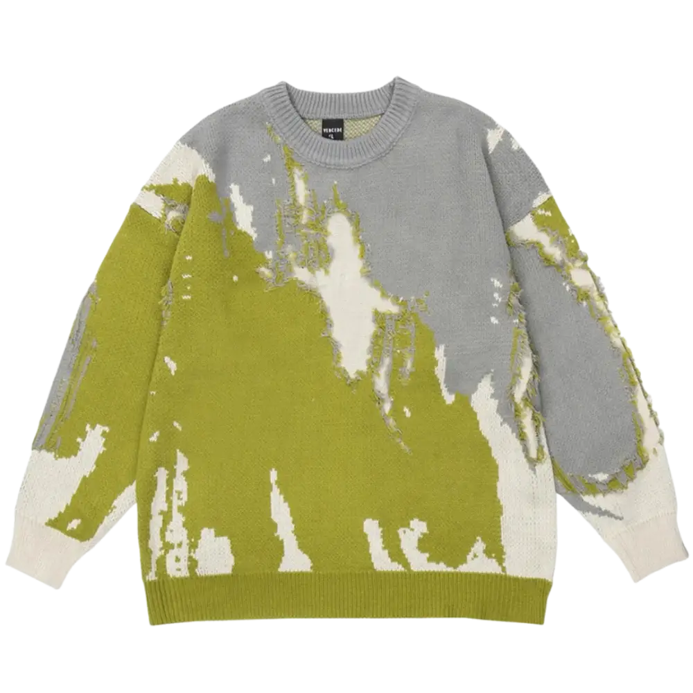 Ripped pattern 500gsm sweater limited y2k - yellow / s