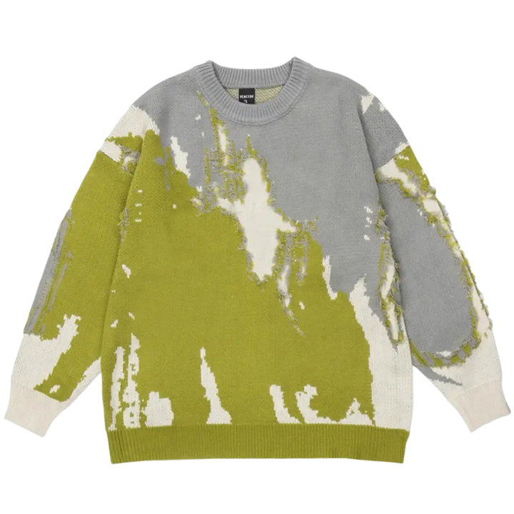 Ripped pattern 500gsm sweater limited y2k - yellow / s