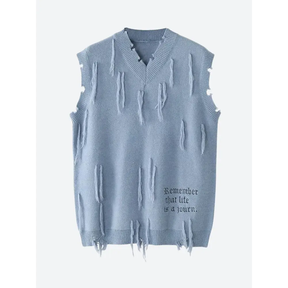 Ripped tasseled sweater vest - blue / s - vest