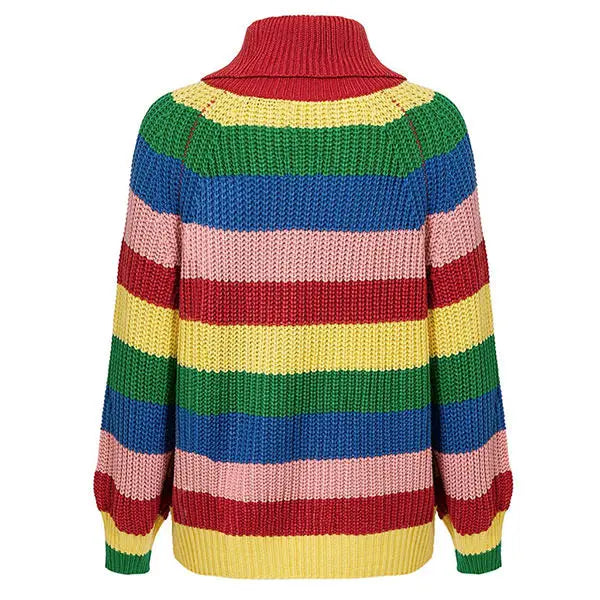 Roll neck rainbow jumper - free size / multi - sweaters