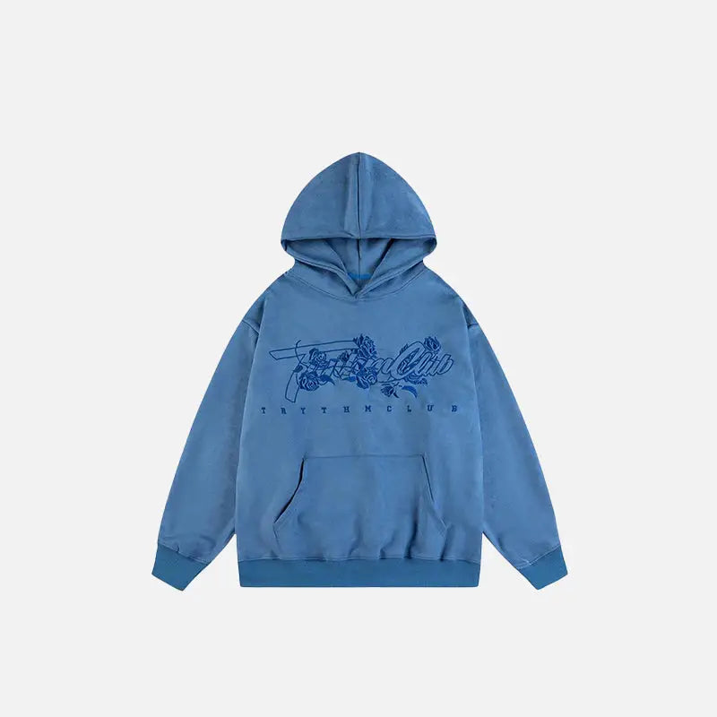 Rose embroidery hoodie y2k - blue / s - hoodies