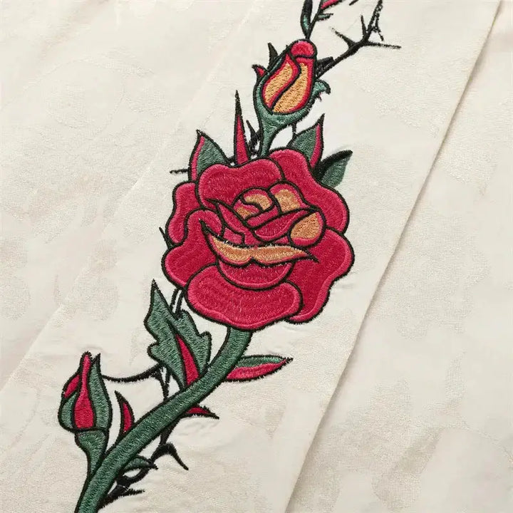 Short-sleeve shirt with rose embroidery for a y2k look