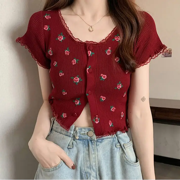 Rose ribbed button up top - t-shirts