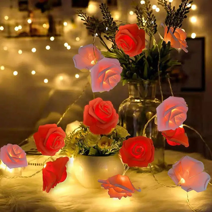 Aesthetic rose string lights for ambiance and decoration - 1.5m 10leds / red and pink