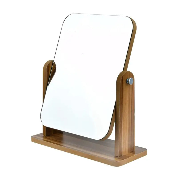 Rotatable wooden desk mirror for effortless grooming