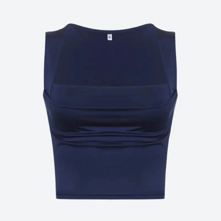 Chic square neck top with ruched detail for y2k layered looks - navy / s