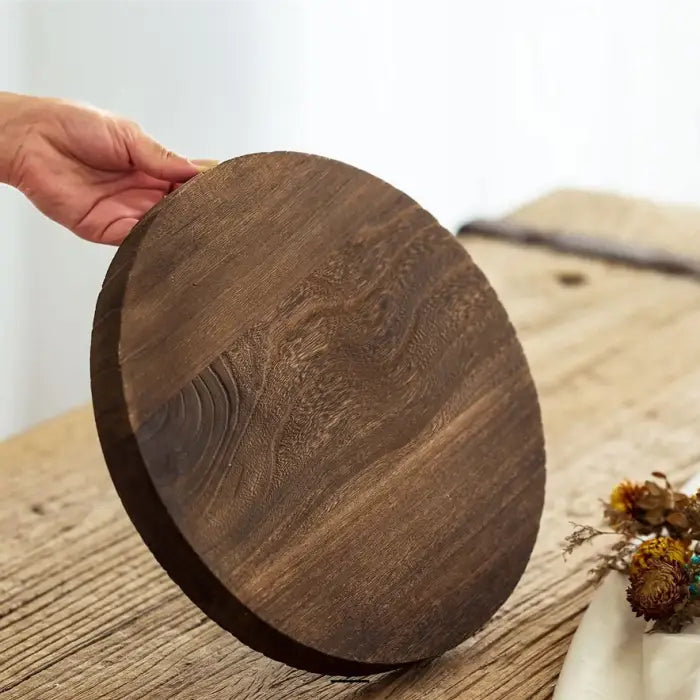 Rustic round decorative tray for home decor and entertaining