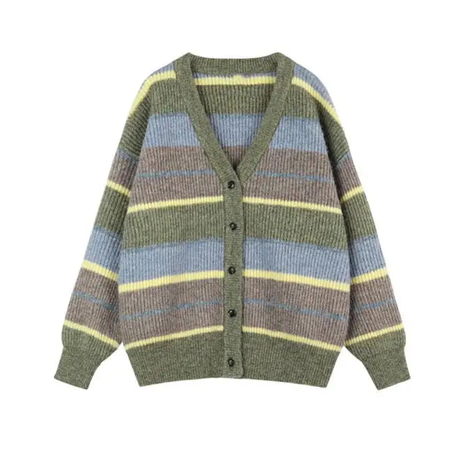 Sage autumn aesthetic striped cardigan for cozy seasonal style