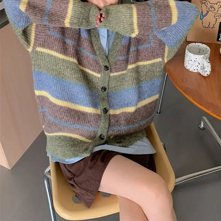 Sage autumn aesthetic striped cardigan for cozy seasonal style