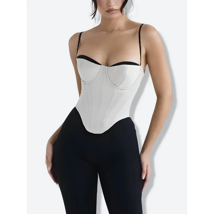 Satin corset top with structured design for y2k style - white / xs