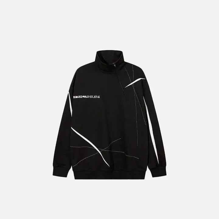 Scratched half zip-up sweatshirt y2k - black / s - hoodies