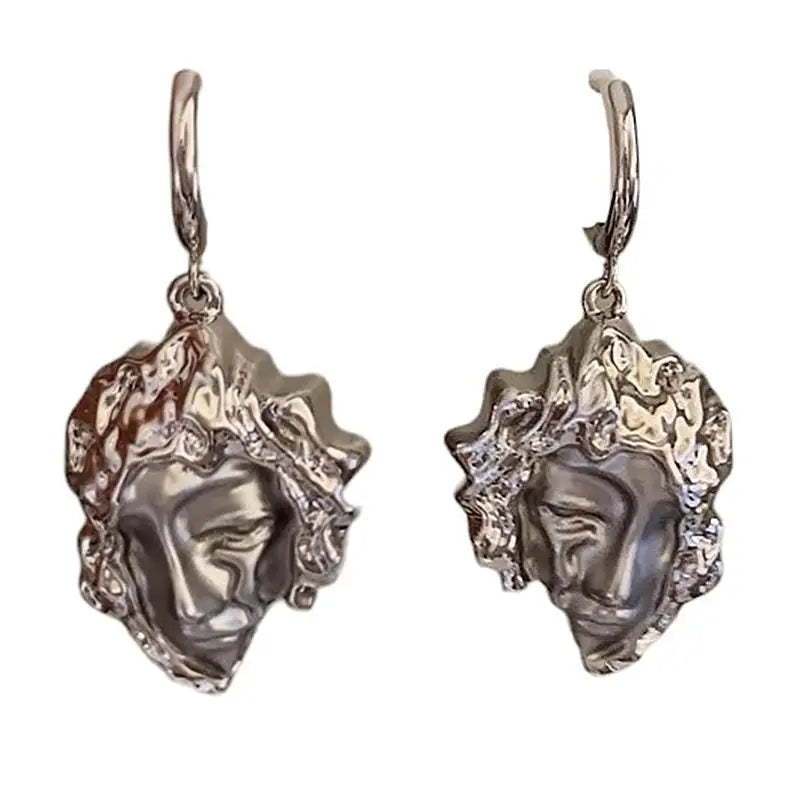 Sculpted face abstract earrings - standart / silver - earrings