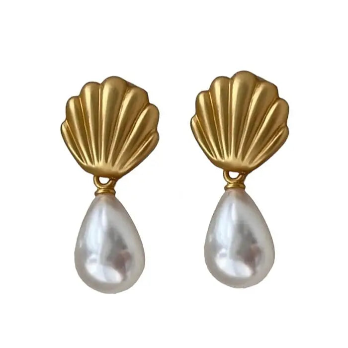 Shell pearl drop earrings for elegant style and sophistication - standart / gold - earrings